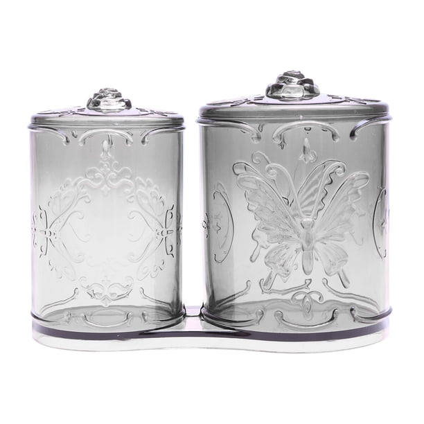 GOOHOCHY Estuche transparente vintage para cosméticos, dispensador de hisopos, contenedor redondo de acrílico, soporte para lápiz de cejas, tijeras, peines, tarro organizador de maquillaje con 2
