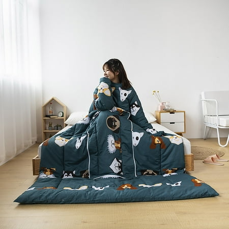 

Christmas Decor Multifunction Winter Lazy Quilt With Sleeves Warm Thickened Washed Pillow Blanke