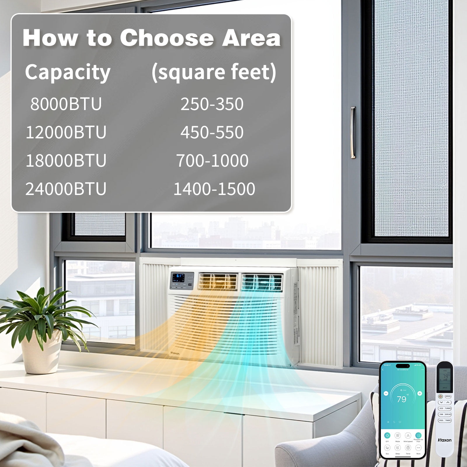 Ktaxon 18000 BTU Window Air Conditioner with Heat, Window AC Unit & Heater Combo with APP & Voice Smart Control, Timer Function & Easy Installation Kit, Work with Alexa/Google Assistant, 208/230V