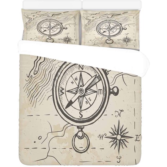 FMSHPON 3 Piece Bedding Set Direction Twin Size Duvet Cover with 2 Pillowcase for Home Bedding Room Decoration