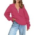 thumbnail image 1 of Dealovy Quarter Zip Front Hoodies for Women Solid Color Raglan Sleeve Loose Fitting Hooded Sweatshirt with Pocket, 1 of 5