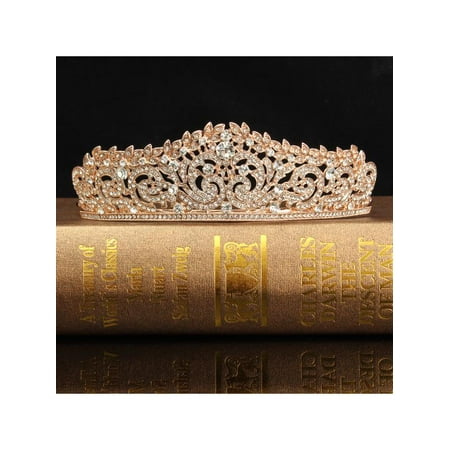 Meigar Rose Gold Crystal Bridal Princess Queen Crown And Tiara Hairband for Wedding Party Pageant