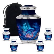 Yatskia Blue Dolphin Urn for Ashes Adult Male, Memorial Keepsake Urns for Human Ashes Adult Female, Large Burial Urns for Human Ash, (Tasty 10 Inch and 3 Inch)