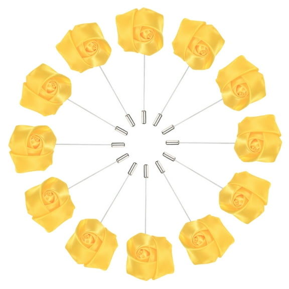 Uxcell 12-Pack Flower Lapel Pins for Men, Rose Boutonnieres Pin Groom Boutonnieres for Wedding/Dance/Party [Yellow]