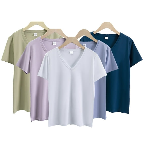 FJUCHAI Women Short Sleeve T Shirts Fashion Female V-Neck Tees Tops Solid Casual Loose Basic T Shirt S-XXXL