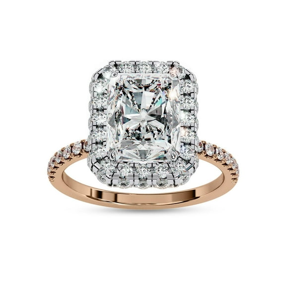 AFFY Halo Solitaire Engagement Rings for Women Center 8.2x6.2mm Radiant and Round Cut Lab Created Moissanite Anniversary Promise Ring in 10K Solid Rose Gold Size-10