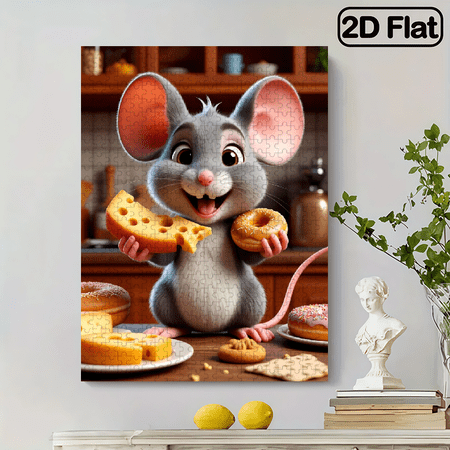 500 pieces of vertical paper jigsaw puzzle - a mouse searching for food, with dimensions of 15 x 20.5 inches.