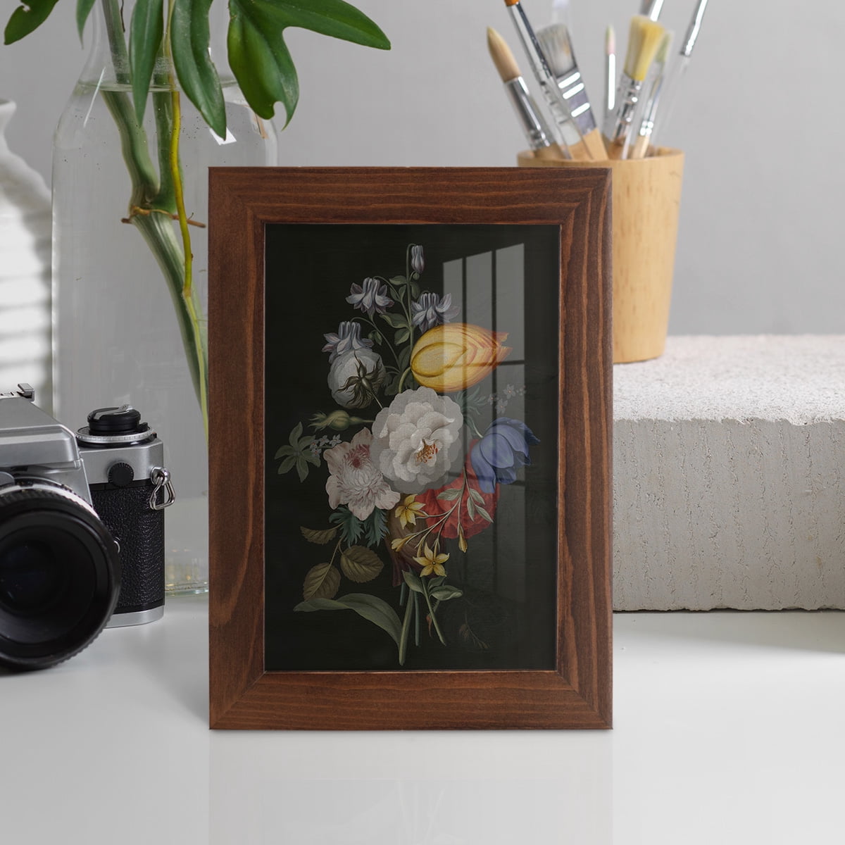 Dramatic Bouquet III -Framed Print w/glass-Chestnut