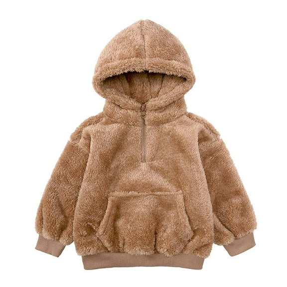 BLVB Toddler Baby Kids Boys Girls Fuzzy Hoodies Pullover Sweatshirts Quarter Zip Front Pocket Fall Winter Warm Clothes