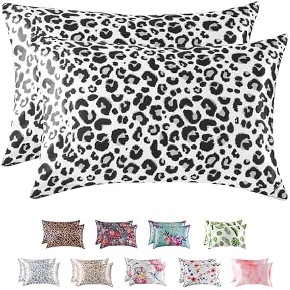 LYH Satin Pillowcase for Hair and Skin, Silk Satin Pillowcase 2 Pack, Queen Size Pillow Cases Set of 2, Silky Pillow Cover with Envelope Closure (20x30, White Leopard)