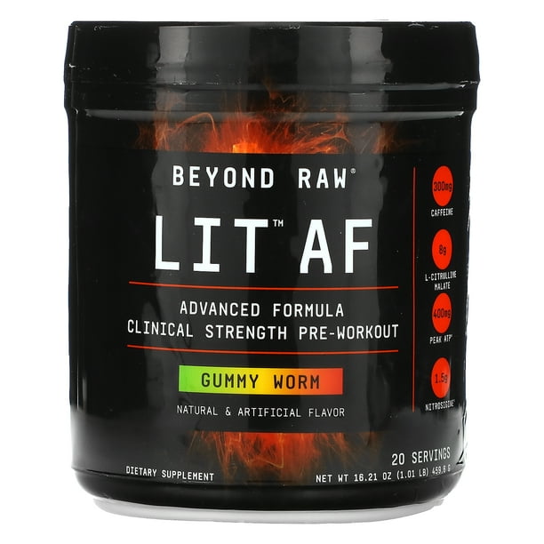 Beyond Raw, LIT AF, Clinical Strength PreWorkout, Gummy Worm, 1.01 lb