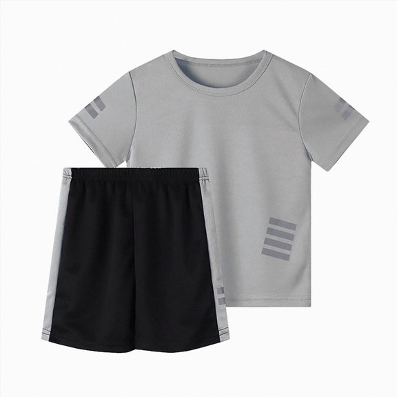 Baby Boy Outfits Short Sleeve Summer Althic Clothing Set Kids Clothes Short Sleeve T-Shirt Tops and Elastic Shorts Grey 5-6 Years