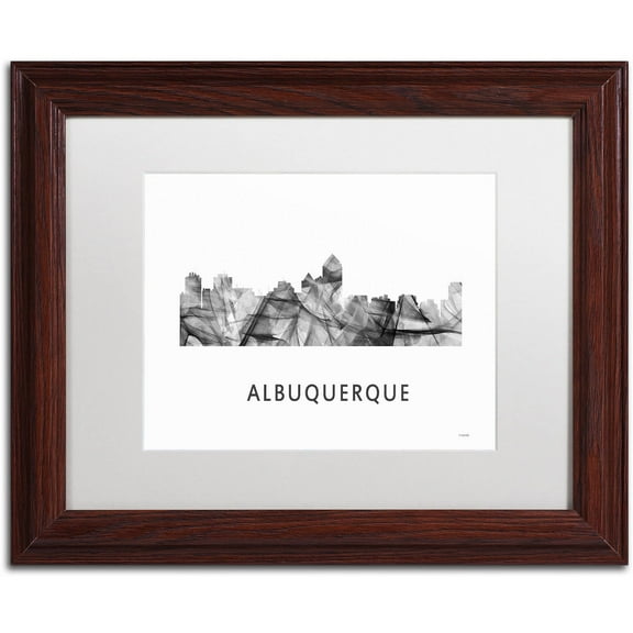 Trademark Fine Art 'Albuquerque NM Skyline WB-BW' Canvas Art by Marlene Watson, White Matte, Wood Frame