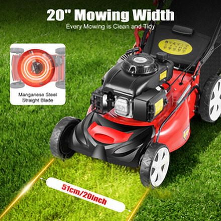 5HP Gas Lawn Mower with 51cm Cutting Width, 60L Collection Bag, Adjustable Height, Durable Steel & Nylon Construction for Efficient Weeding
