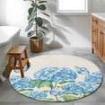 thumbnail image 4 of Blue Floral Round Area Rug 4 FT, Non Slip Indoor Outdoor Rug, Summer Botanical Hydrangeas Butterfly Washable Soft Circular Carpet Non-Shedding Floor Mat for Coffee Table Nursery Foyer Balcony, 4 of 8