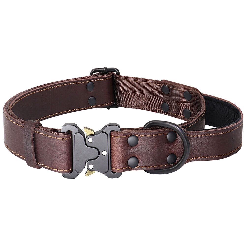 Pet Artist Genuine Leather Large Dog Collars Adjustable with Handle Heavy Duty Buckle