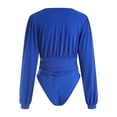 thumbnail image 5 of larppty Women's Sexy Ruched Deep V Neck Long Sleeve Bodysuit Plunging Neckline Leotard Shirts（Blue， M）, 5 of 9