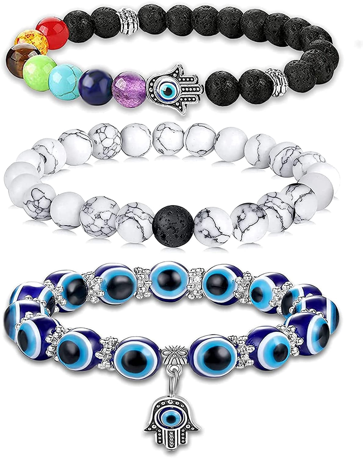 Evil Eye Bracelet Set Chakra Beaded 