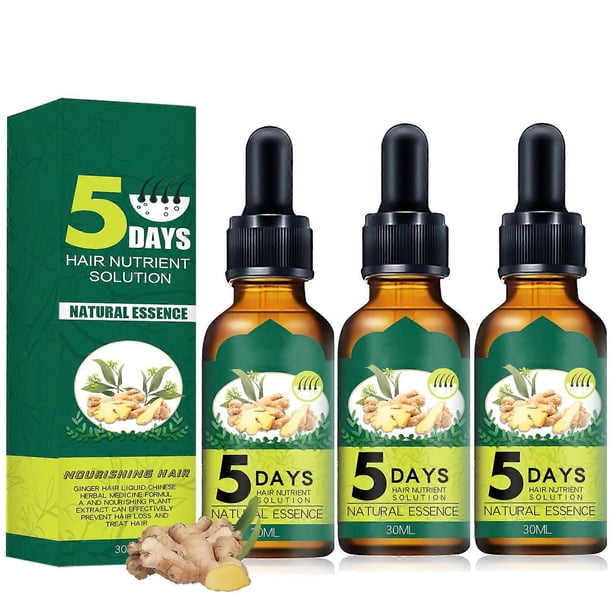 Suero de jengibre para el crecimiento del cabello y aceite herbal para el crecimiento capilar. Esencia de 5 días para la prevención de la caída del cabello. 3 unidades.