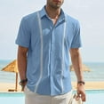 thumbnail image 2 of YLSDY Men's Cuban Guayabera Shirt Short Sleeve Button Down Shirts Casual Summer Beach Shirts Vacation Cuban Guayabera Shirt Light Blue XXL, 2 of 7