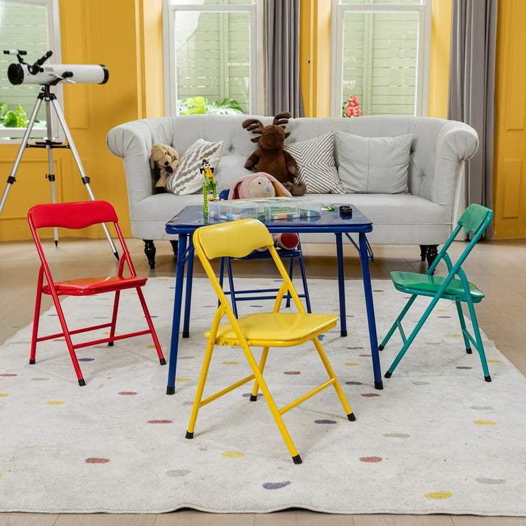 Homy Casa Small Colorful Folding Table and Chairs Set 5 Piece Activity Table
