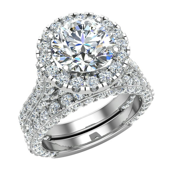 Wedding Ring Set 14K White Gold Halo Rings for Women 8.00 MM 5.90 Carat (Moissanite Center)