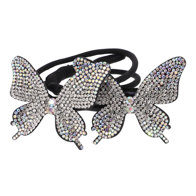 WHAMVOX Crystal Butterflies Hair Bun Maker Shaper Lightweight Durable Silver Rhinestone Iron Wire Rubber Band 3.5 Inch