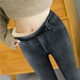 thumbnail image 5 of Dyfzdhu Fleece Lined Jeans for Women Imitation Denim High Waisted Loose Thickened Warm Plush Stretch Skinny Pants, 5 of 9