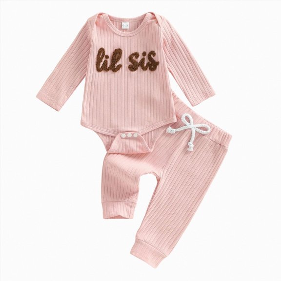 YDFCWXW Baby Girl Set Romper Pants Waffle Clothes | Long Sleeve Letter Embroidery Jumpsuit Bodysuit (Red, 1-3Months)