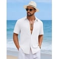 thumbnail image 3 of COOFANDY Mens Short Sleeve Casual Shirts Button Down Striped Summer Shirts Textured Vacation Beach Shirt, 3 of 6