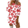 thumbnail image 2 of Heliisoer Women Loose Comfy Heart Print Pullover Off The Shoulder Mini, 2 of 5