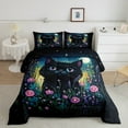 thumbnail image 2 of Manfei Black Cat Queen Comforter Set,Colorful Flower Daisy Bedding Sets,Pet Aniaml Bedding Comforter Set For Girls Boys,Breathable Room Decoration Reversible,3-Piece, 2 of 8