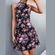 thumbnail image 1 of Halter Neck Dress, Slim Fit Soft Keyhole Back Sleeveless Short Dress Flower Print For Vacation For Women ANGGREK Otros, 1 of 6