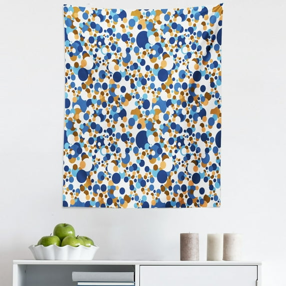 Abstract Tapestry, Abstract Circle Round in Color Bubble Retro Celebration Design, Fabric Wall Hanging Decor for Bedroom Living Room Dorm, 5 Sizes, Sky Blue Cinnamon, by Ambesonne