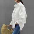thumbnail image 5 of Womens Solid Color Casual Shirt Long Sleeve Lapel Button Blouse Loose Top Turn Down Collar White XL, 5 of 7