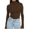 thumbnail image 2 of Turtleneck Sweaters for Women Ribbed Knit Long Sleeve, Slim Fitted Warm Fall Basic Pullover Brown XL, 2 of 7