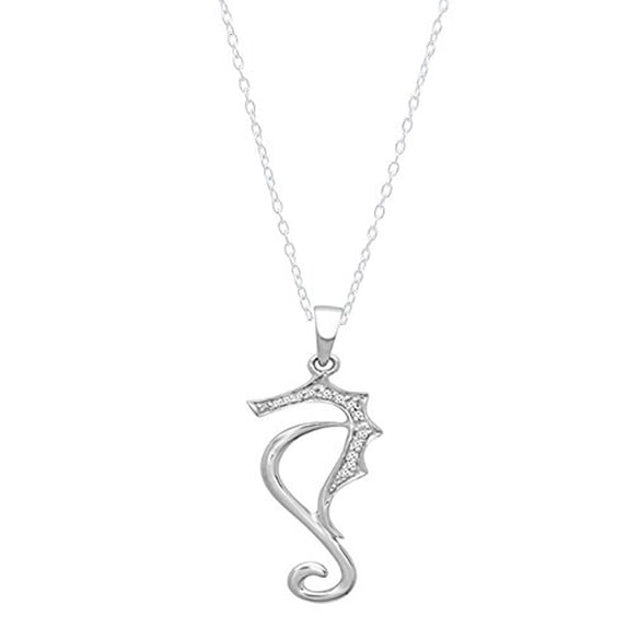 0.05 Carat (ctw) 10K White Gold Round White Real Diamond Ladies Seahorse Pendant