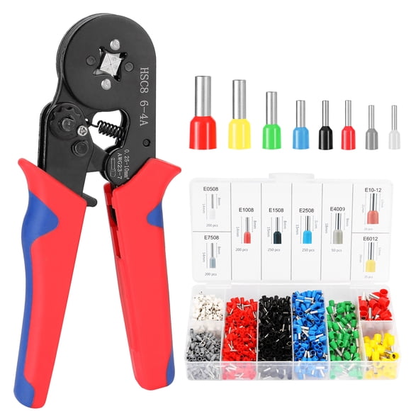HSC8 6-4 0.25-10mm2 AWG23-7 Trousse d'Outils de Sertissage pour Embouts de Ferrule Pince à Sertir Haute Dureté avec 1200 Pcs Embouts de Fil à Sertir Borne