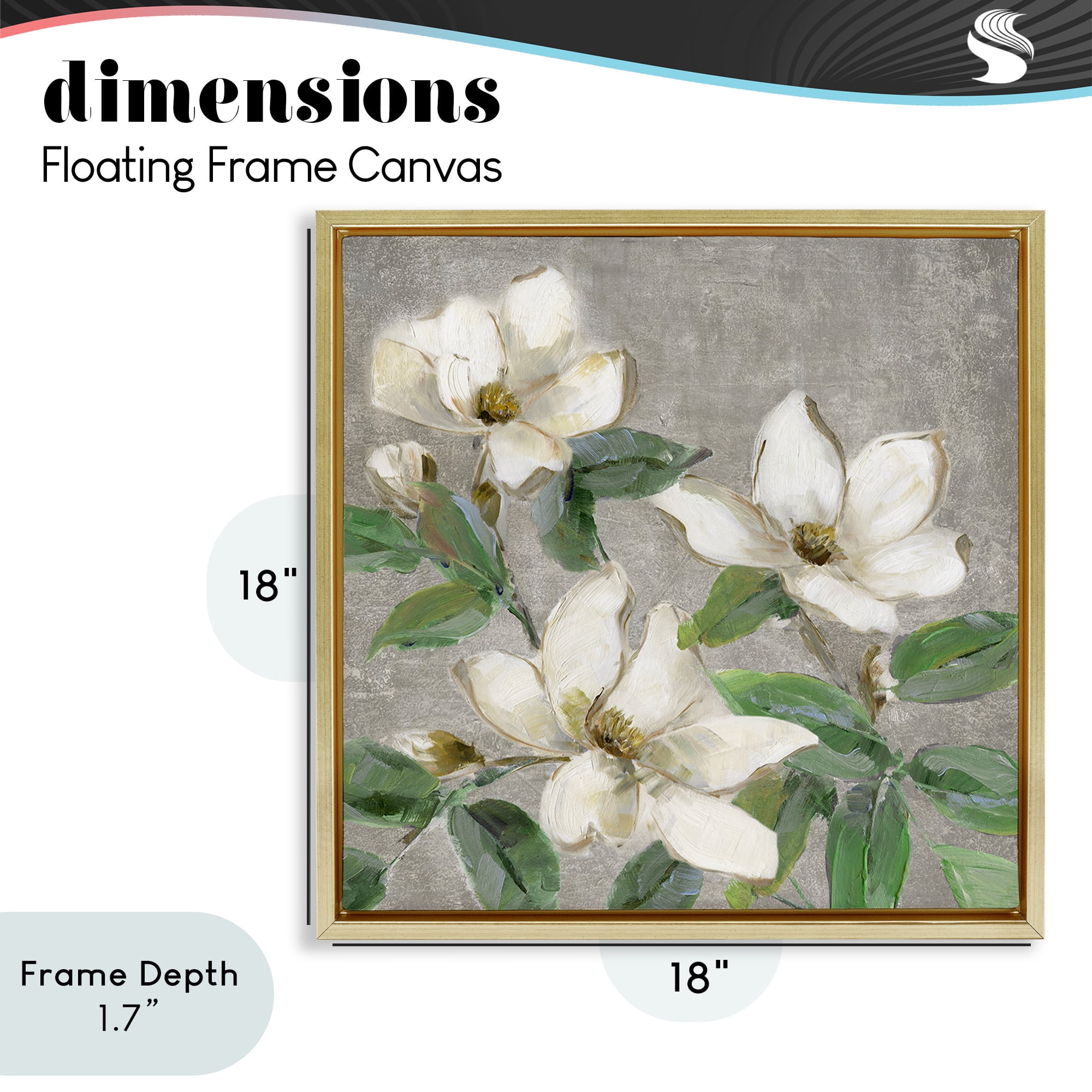 Stupell Industries Ivory Magnolias on Grey Gold Framed Floater Canvas Wall Art, design by Sally Swatland