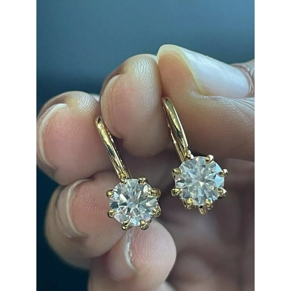 Moissanite 2Ct Round Cut Hoop Women's Earring 14K Yellow Gold Finish Silver