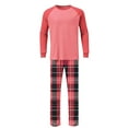 thumbnail image 5 of Mens 2 Piece Pajamas Set Comfy Loungewear Pjs Sleepwear Long Sleeve Crew Neck Top and Wide Leg Bottom Plaid Pants (2XL, Red 01), 5 of 7