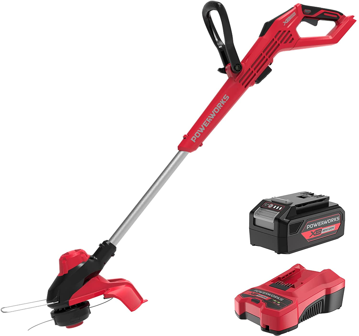 POWERWORKS 20V 13 inch Cordless String Trimmer, 4.0 Ah Battery and