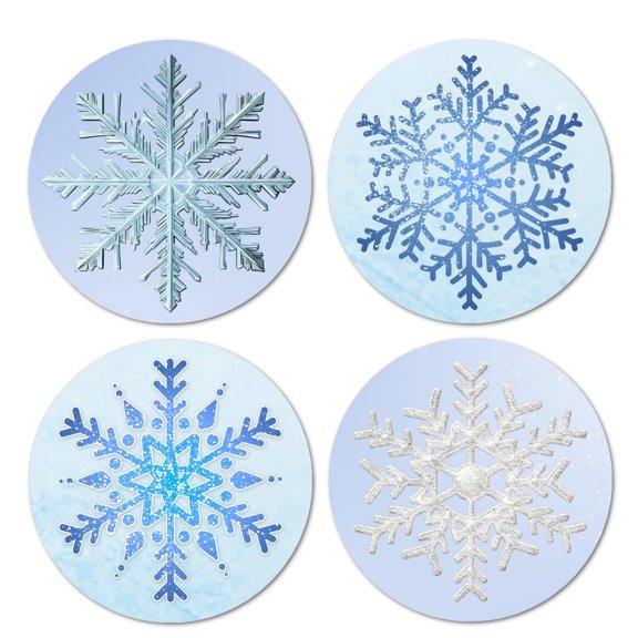 40 Snowflakes Stickers, 2 Inch Big Round Glossy Labels, Great For Holiday Merry Christmas Season Gifts, Gift Bag, Cards, Envelopes, Boxes, Tags, And Supplies. Made in USA