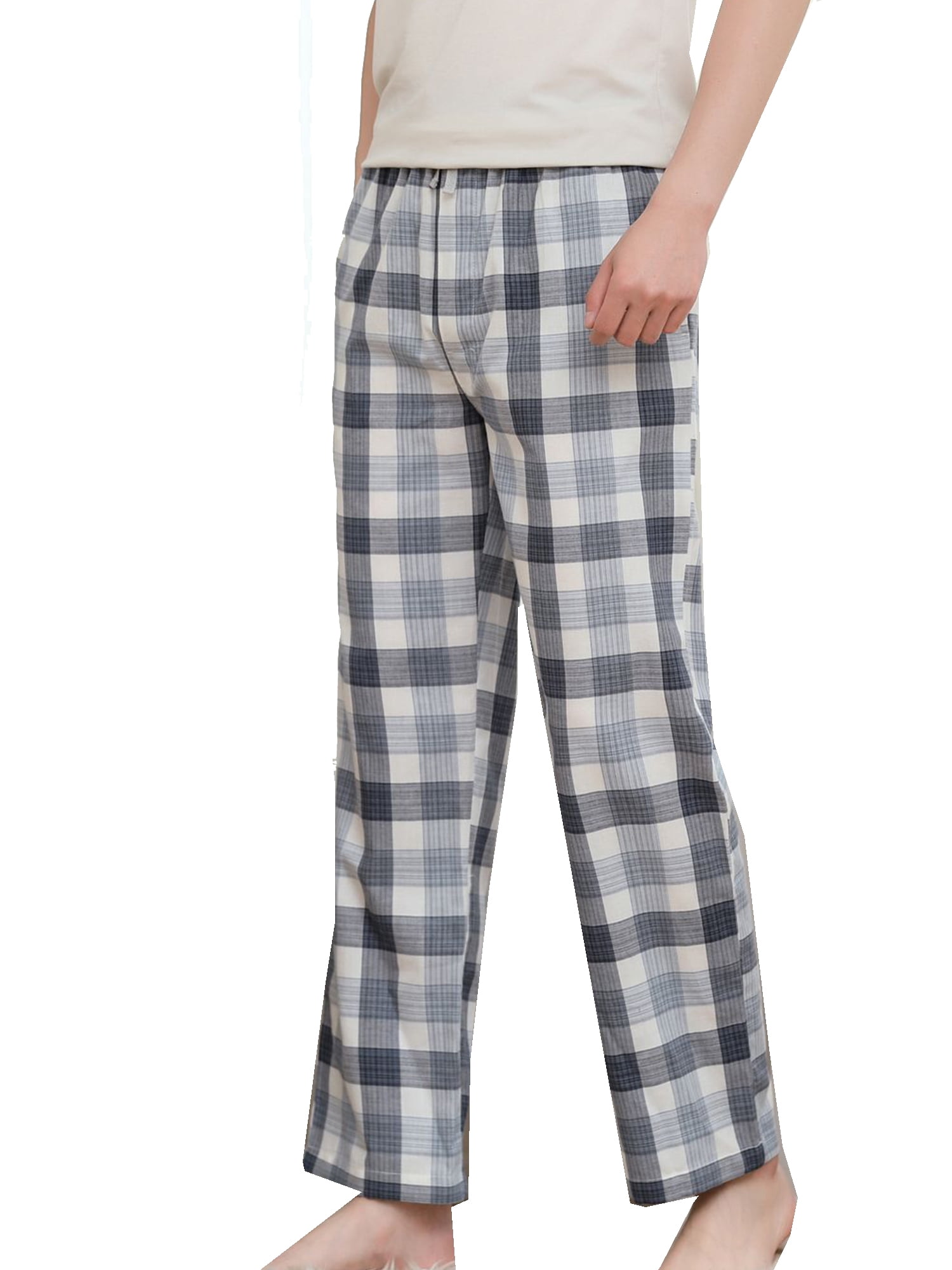OCHENTA Mens Cotton Woven Pajama Lounge Pant Plaid Soft Sleepwear