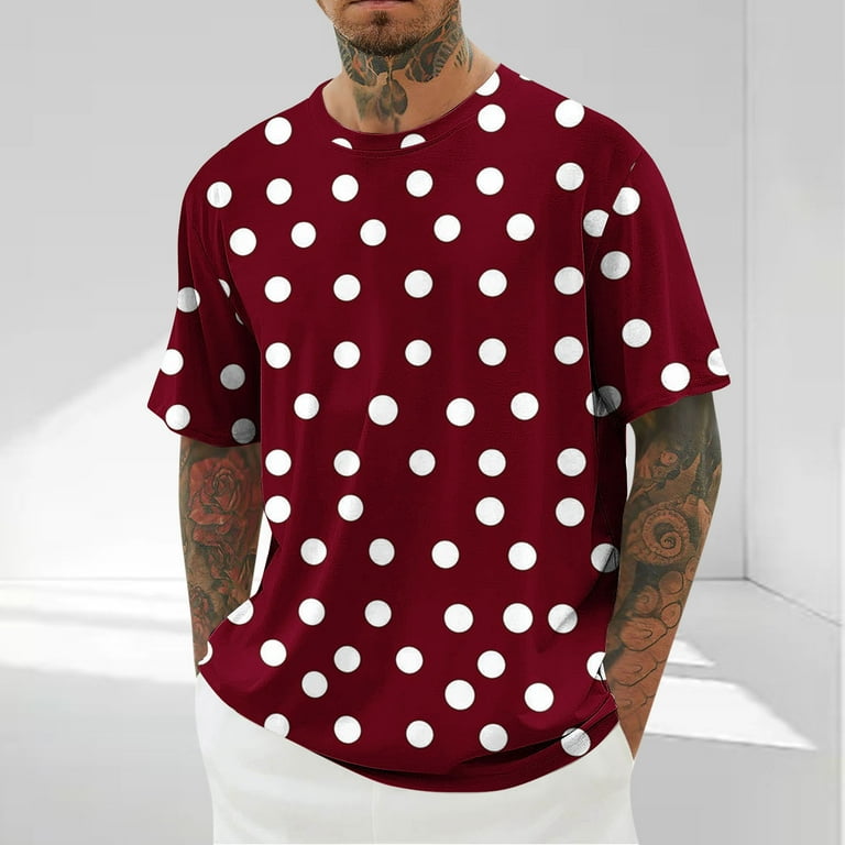 Polka Dot Oversized Summer T-shirt for Men Crew Neck Casual Plus