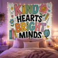 thumbnail image 2 of Kind Hearts Bright Minds with Globe and Flowers, Playful Illustration for Teachers, Classroom Wall Art, Back to School Gift, Tapestry Wall Hanging for Classroom and Study Room, 2 of 7