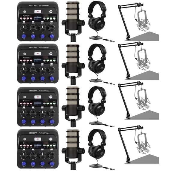 Zoom PodTrak P4next Podcast Recorder,w/4x Mic,Broadcast Arm & Headphones