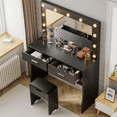 thumbnail image 4 of Lacoo Vanity Set with Mirror and Drawer Makeup Vanity Desk and Chair Set with Lights, Black, 4 of 7