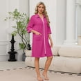 thumbnail image 2 of Zipper Robes for Women Lightweight Loose Fit Womens Bathrobe Zipper Front 3/4 Sleeve Knee Length Casual Sleepwear Nightgown with Pockets Hot Pink M, 2 of 6