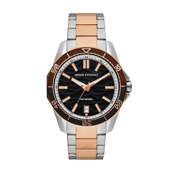 A|X Armani Exchange Men's Three-Hand Date Silver and Rose Gold Two-Tone Stainless Steel Bracelet Watch (Model: AX1962)